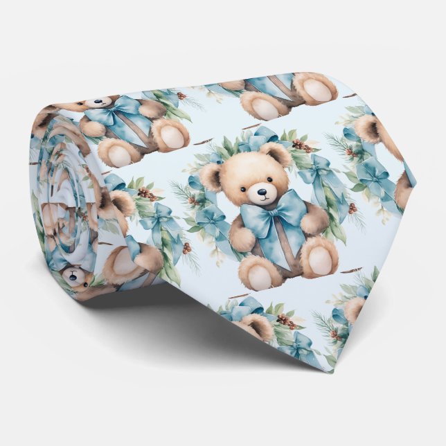 Col cravate Ours en peluche bleu (Roulé)
