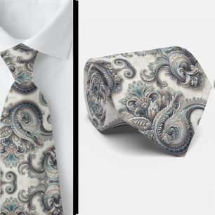 Col cravate paisley bleu or et blanc de luxe