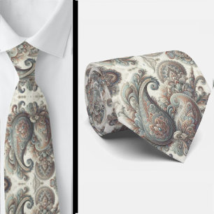 Col cravate paisley bleu or et blanc de luxe