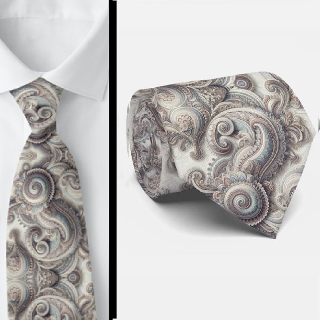 Col cravate Paisley Bleu Premium Or et Blanc (Créateur téléchargé)