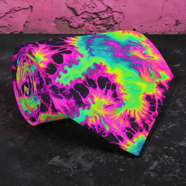 Col cravate personnalisé Tie-Dye néon Rétro (Créateur téléchargé)