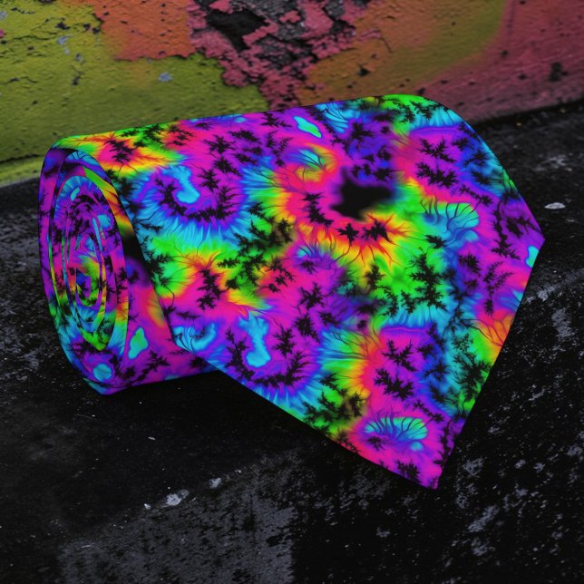 Col cravate personnalisé Tie-Dye néon rétro (Créateur téléchargé)