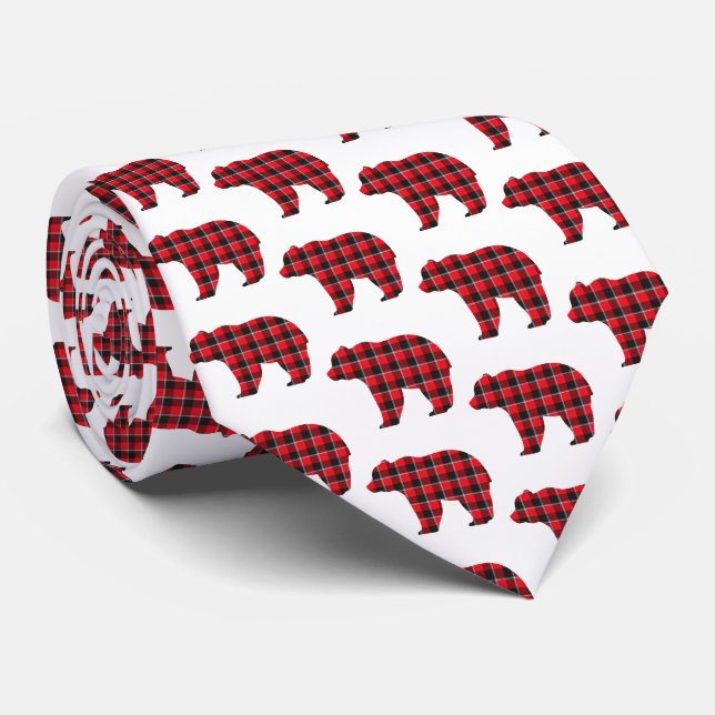 Col cravate plaid rouge noir en forme d'ours (Roulé)