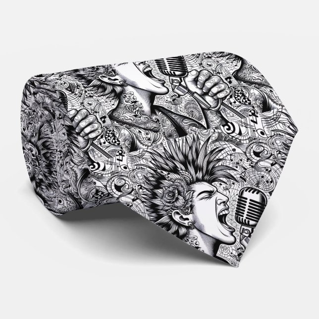 Col cravate punk rock noir et blanc (Roulé)