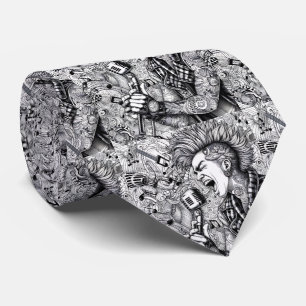 Col cravate punk rock noir et blanc