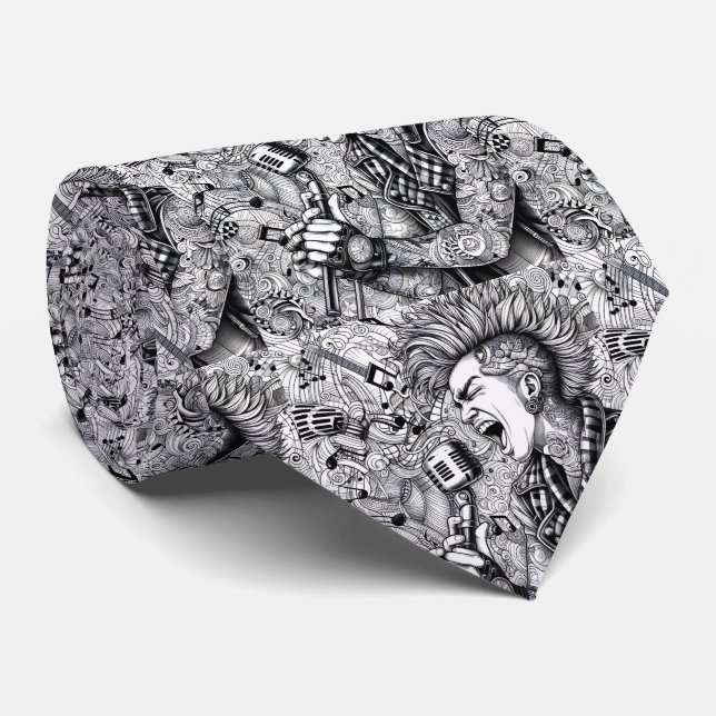 Col cravate punk rock noir et blanc (Roulé)