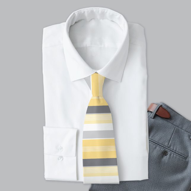 Col cravate rayé horizontal jaune et gris (Créateur téléchargé)