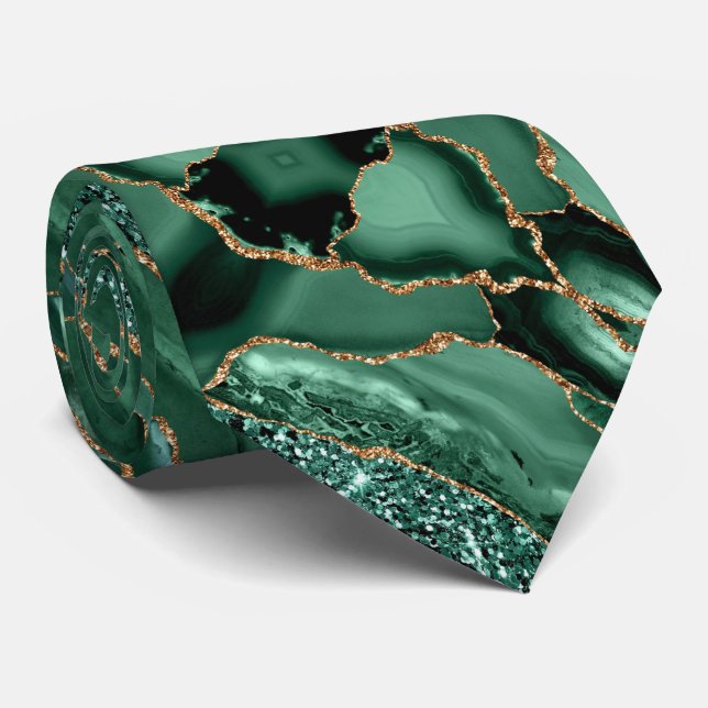 Col cravate vert émeraude paillettes or (Roulé)