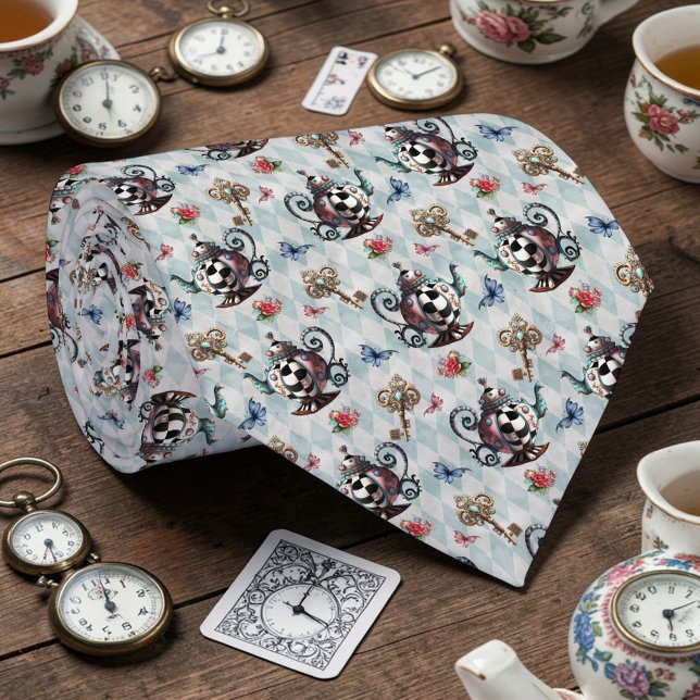 Col cravate Wonderland motif classique Théière (Créateur téléchargé)
