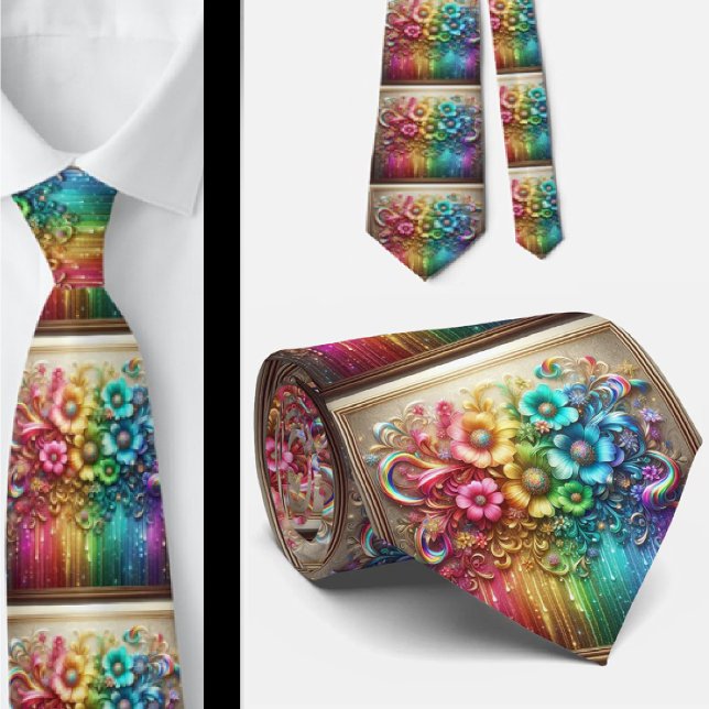 Col extravagant cravate | Fleurs arc-en-ciel faux  (Créateur téléchargé)