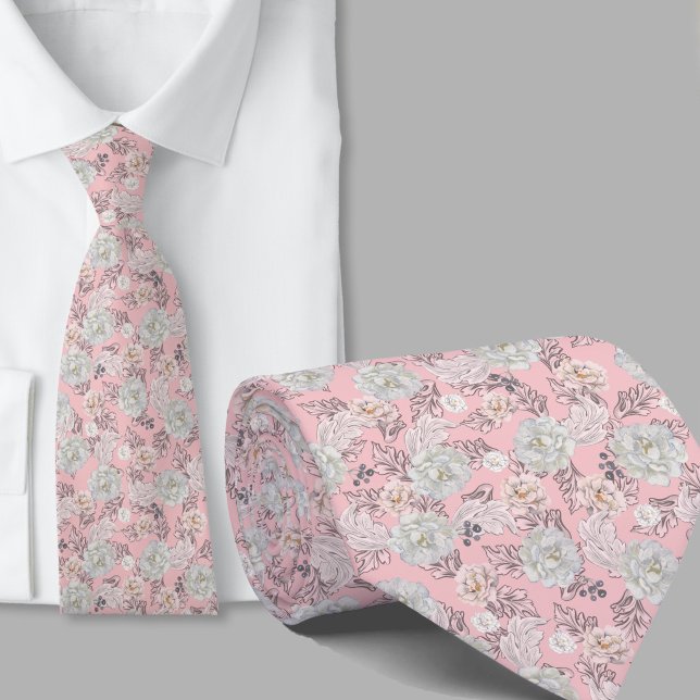 Col floral Fleurs Rose Poussiéreux Cravate (Créateur téléchargé)