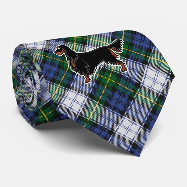 Col Gordon Setter sur cravate à tartan de la robe  (Roulé)