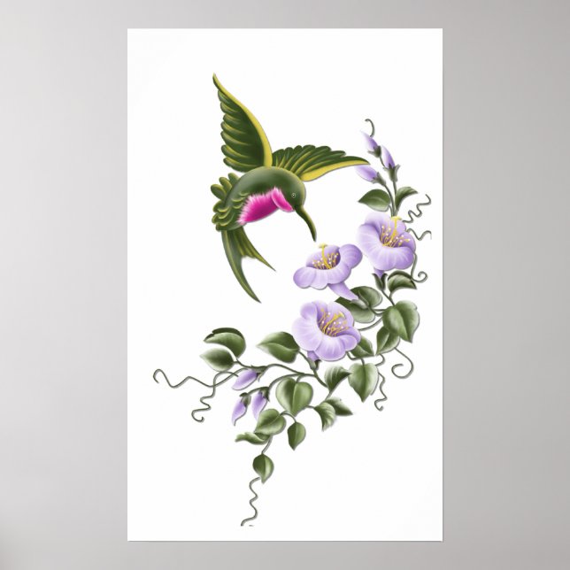 Colibri avec Fleurs 1 Impression (Devant)