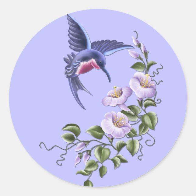 Colibri avec fleurs 2 Stickers (Devant)
