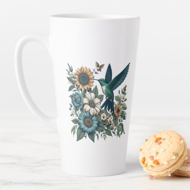 Colibri Avec Fleurs Latte Mug (En situation)