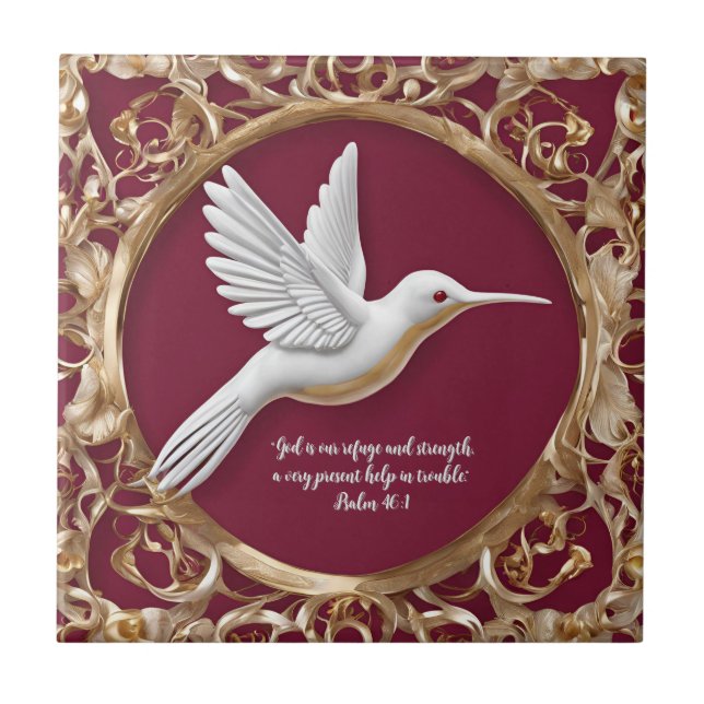 Colibri blanc sur carreau personnalisable rouge ha (Devant)