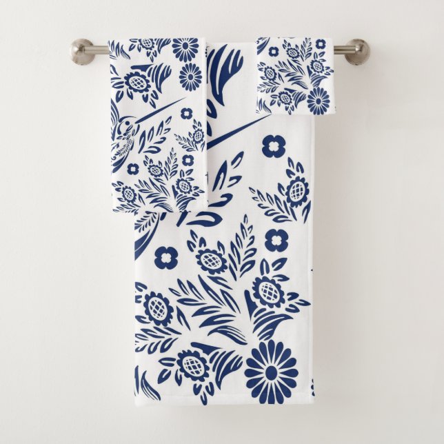 Colibri Bleu et Blanc Floral Mexicain Talavera (En situation)