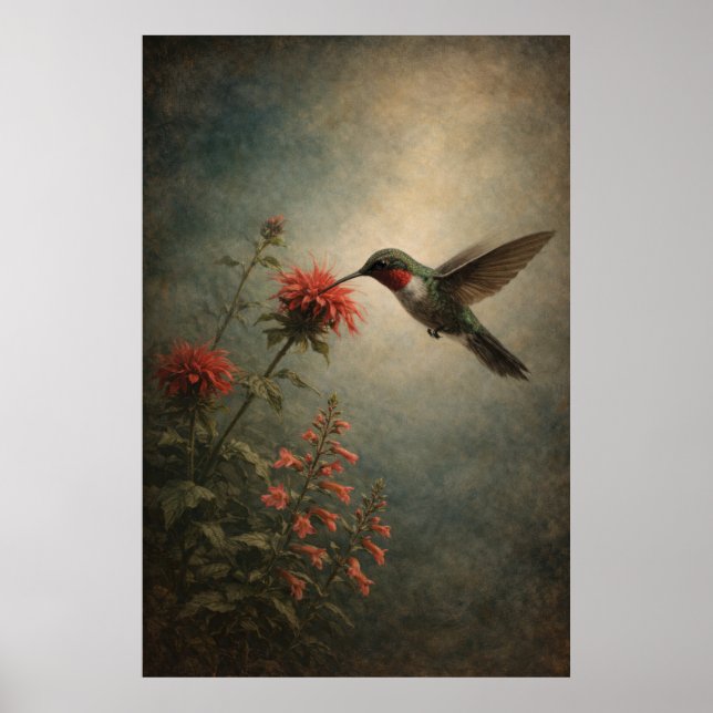 Colibri Bloom | Art de l'oiseau floral | Affiche (Devant)
