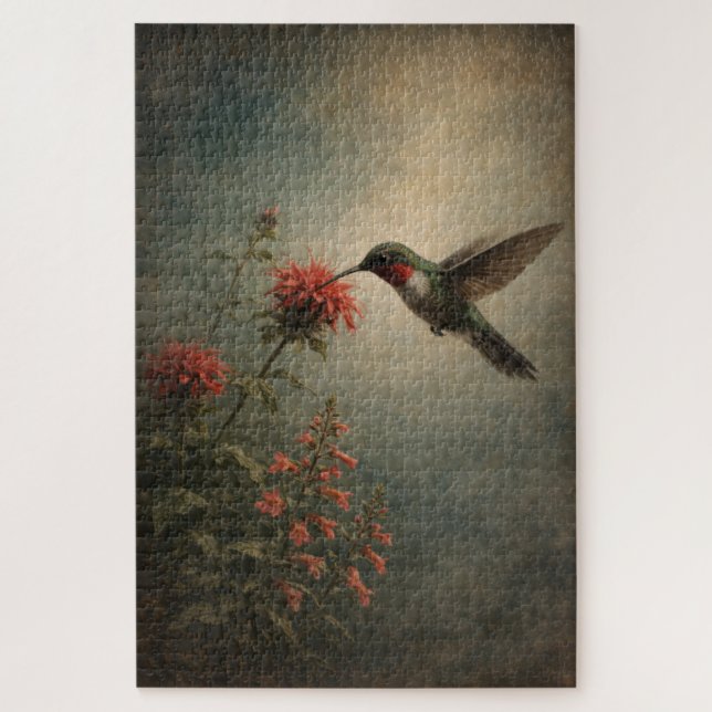 Colibri Bloom | Art floral d'oiseau | Puzzle (Vertical)