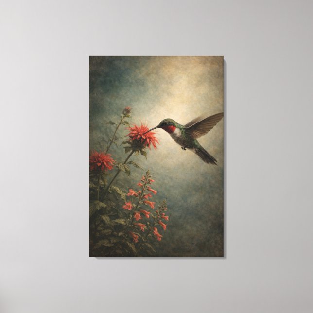 Colibri Bloom | Impression d'oiseau floral | Étiré (Recto)