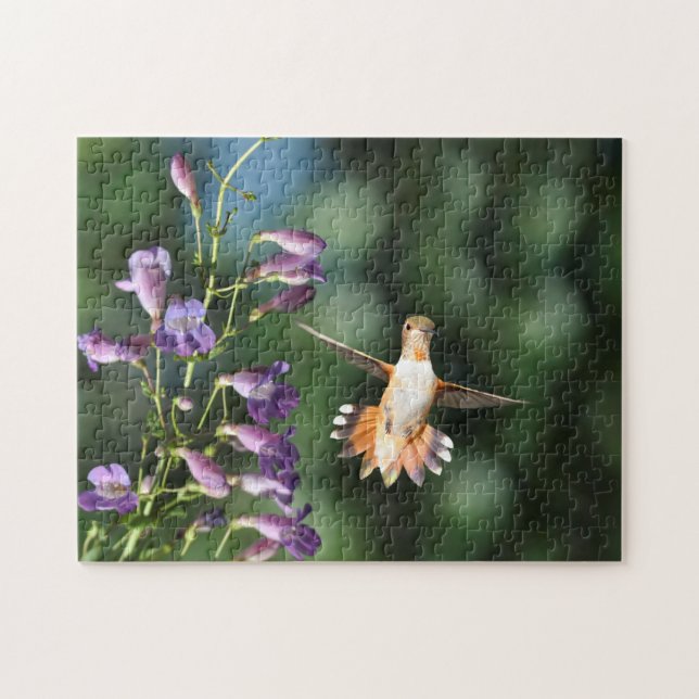 Colibri en vol avec puzzle à fleurs (Horizontal)