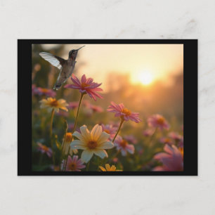 Colibri en vol sur carte postale