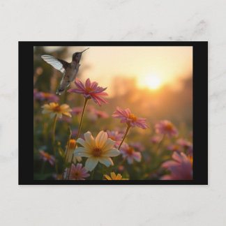Colibri en vol sur carte postale