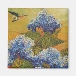 Colibri et aimant bleu d'hortensia