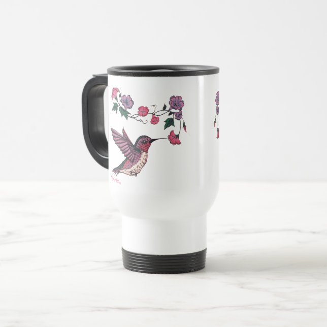 Colibri et fleurs adorables Mug de voyage (Devant gauche)