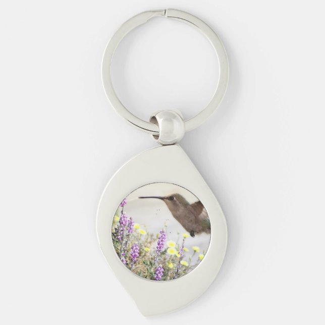 Colibri et fleurs sauvages numérique porte-clés ar (Devant)