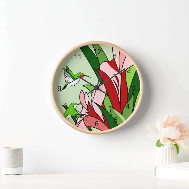 Colibri et horloge ronde à fleurs (Maison)