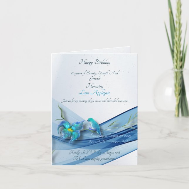 Colibri et vague bleue Invitation d'anniversaire (Devant)
