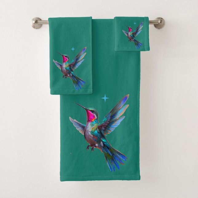 Colibri magnifique sur fond bleu sarcelle  (En situation)
