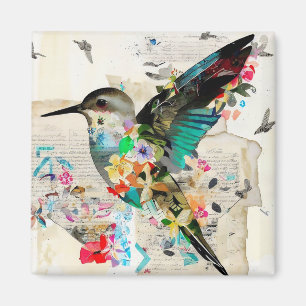 Colibri Mixte Media Art Collage Magnet