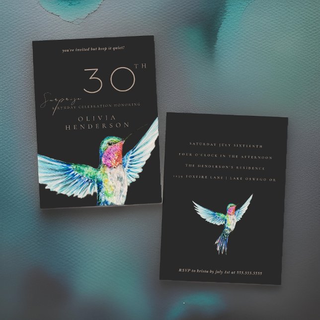 Colibri noir toute surprise Invitation d'anniversa (Créateur téléchargé)