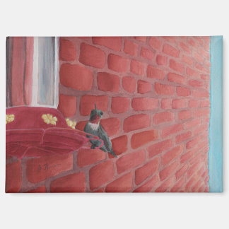 Colibri par un mur de briques : aimant 3,5 po x 2,