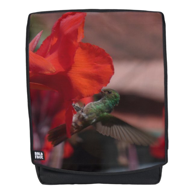 Colibri vert sur sac à dos adulte à fleurs orange (Devant)