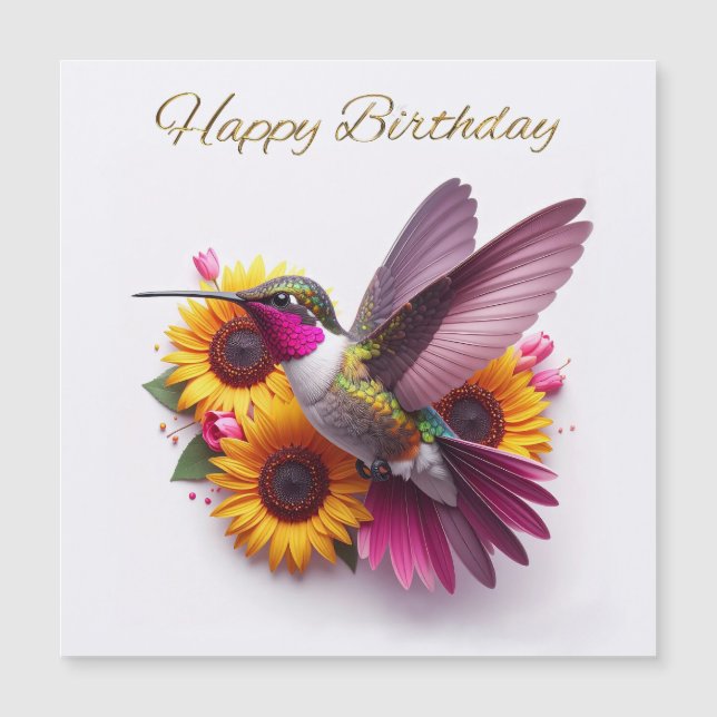 Colibri volant avec des fleurs Joyeux Anniversaire (Devant)