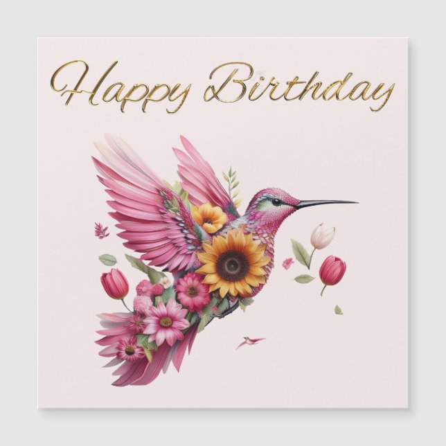 Colibri volant avec des fleurs Joyeux Anniversaire (Devant)