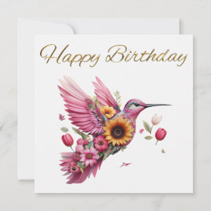 Colibri volant avec des fleurs Joyeux Anniversaire