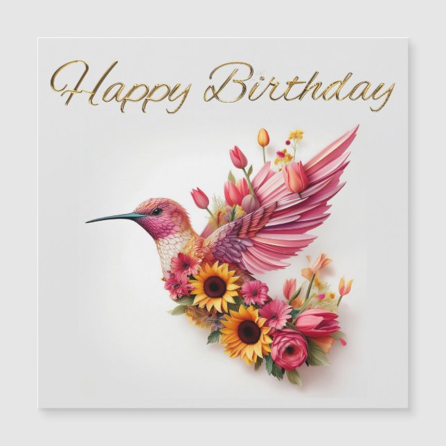 Colibri volant avec des fleurs Joyeux Anniversaire (Devant)
