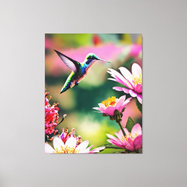 Colibri volant vers les fleurs Toile Imprimer (Recto)