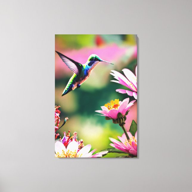 Colibri volant vers une impression sur toile de fl (Recto)
