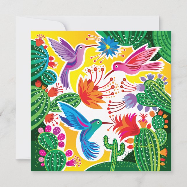 Colibris et cactus en fleurs (Devant)