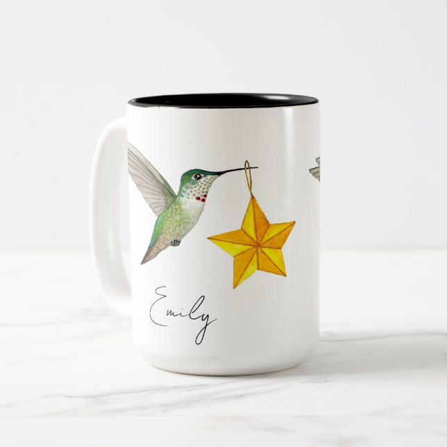 Colibris et étoiles personnalisés Mug à café à deu (Devant gauche)