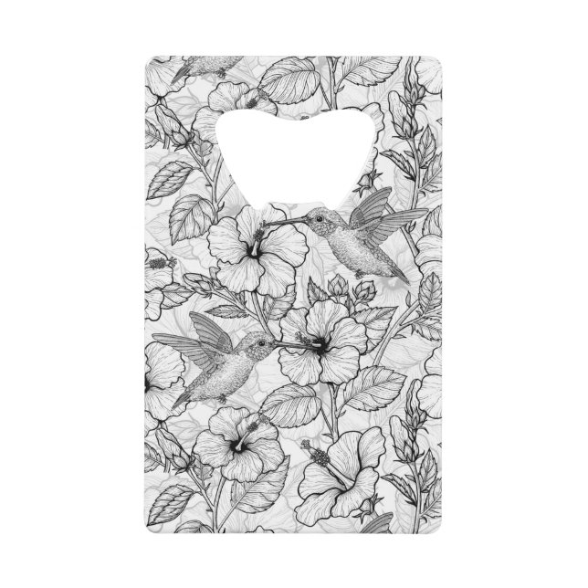 Colibris et fleurs d'hibiscus b&w (Devant)