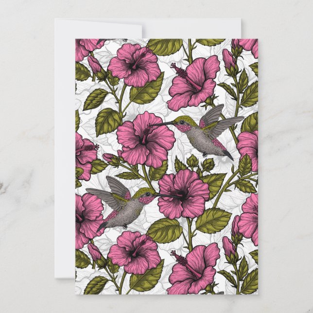 Colibris et fleurs d'hibiscus rose (Devant)