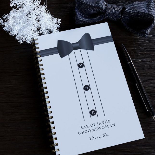 Colifichet drôle Cravate Noire et Blanche Organisa (Add your Groomswoman's name and your initials/wedding date to this funny bow tie planner)