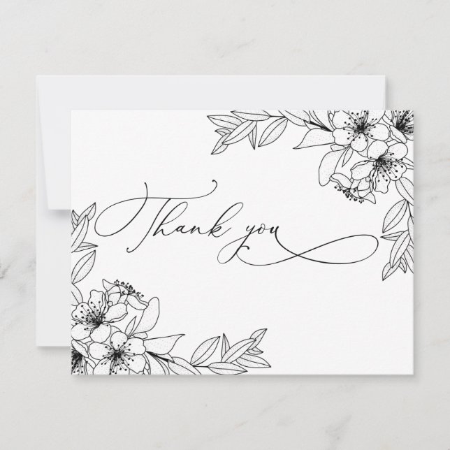 Coligraphie délicate Merci de fleurs noir et blanc (Devant)