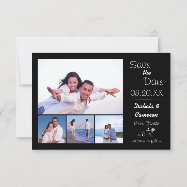 Collage 4 Photos Noir - 3x5 Save the Date (Devant)